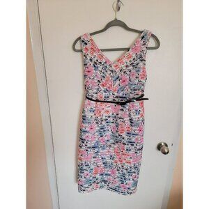 Motherhood Maternity Dress with Belt Floral Sleeveless Small Zip Shower Wedding